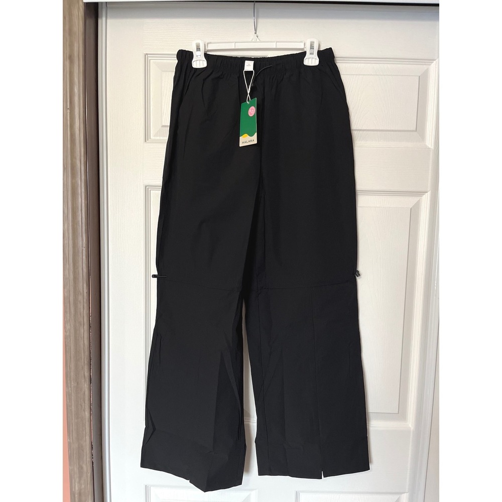 Halara Black Wide Leg Cargo Pants Bungee Knee Adjustable Split Hem NWT Size  S